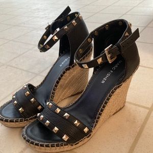 Marc Fisher Black & Tan Wedges with studded design